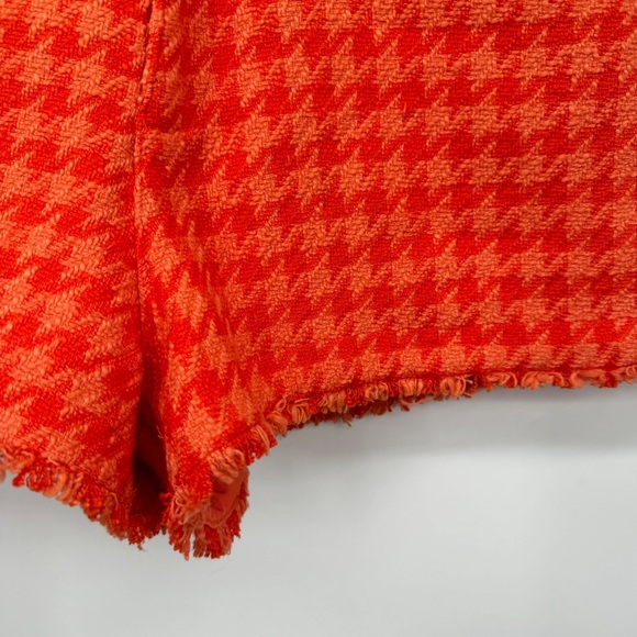 Zara Textured Orange Houndstooth Fray Hem Mini High Rise Shorts Size M Retro - Picture 6 of 9
